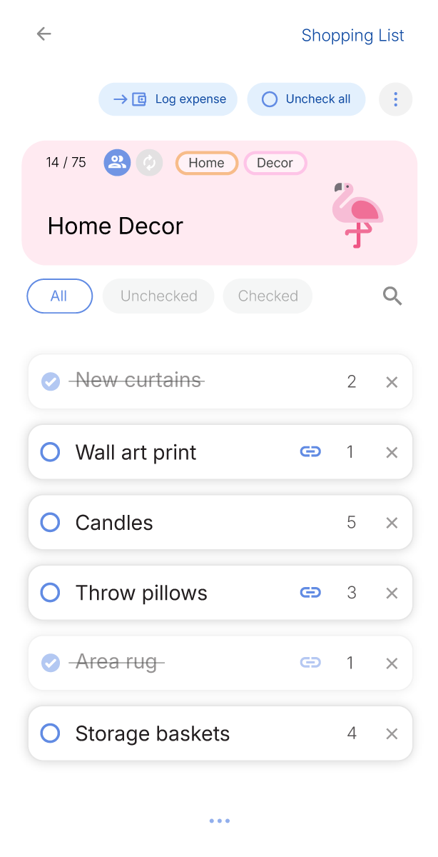 shopping list screen